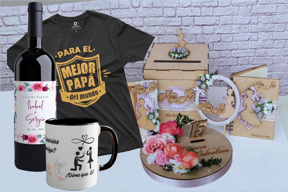 Collage de souvenirs y botellas personalizadas