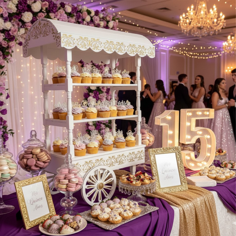 Mesas Dulces linea premium personalizadas y detalles temáticos para fiestas de 15 años en Cali